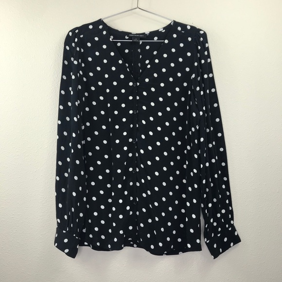 Something Navy Polka Dot Oversized Balloon Sleeve Button Down Size XS - Picture 2 of 8